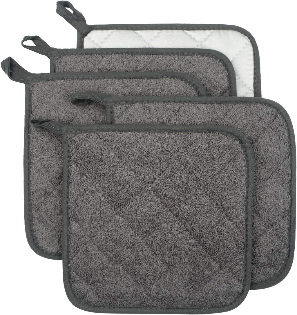 100% Cotton Kitchen Everyday Basic Terry Pot Holder Heat Resistant Coaster Potholder for Cooking and Baking Set of 5 Mineral Gray