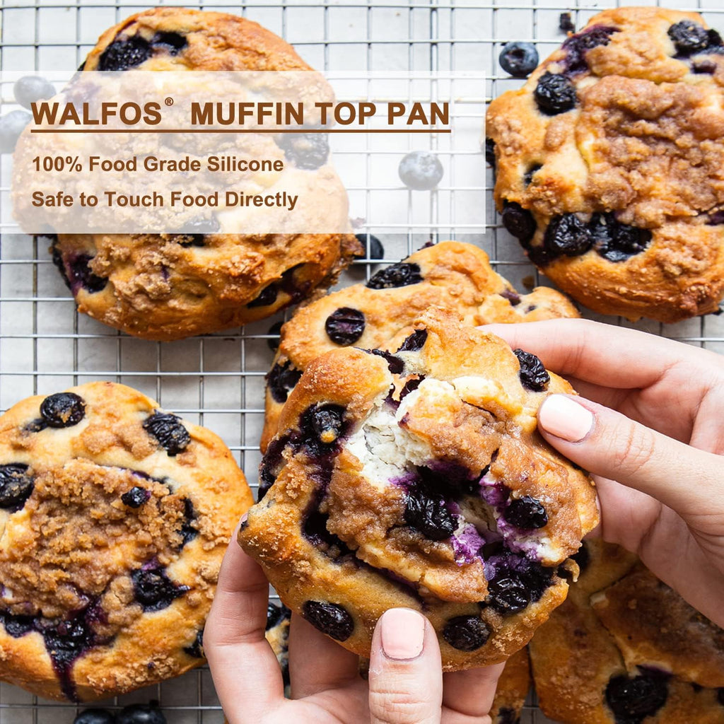 Walfos Silicone Muffin Top Pan Set, Non-Stick Whoopie Pie Baking Pans, Food Grade & BPA Free, Great for Muffin Tops, Whoopie Pies, Egg Muffins, Hamburger Buns and More, Dishwasher Safe, Set of 2