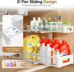 1 Pack 19IN Depth Under Sink Storage Organizer, Large 2-Tier Elegant Mesh Pull Out Shelf for Kitchen and Bathroom Cabinet Organization, L-Shaped and Adjustable Height Design-White