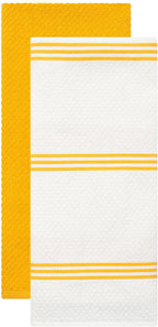 Sticky Toffee 9-Piece Kitchen Set – Yellow 100% Cotton Terry Dish Towels, Dishcloths, Oven Mitts, and Pot Holders with Non-Slip Silicone Grip, Oeko-Tex Cotton