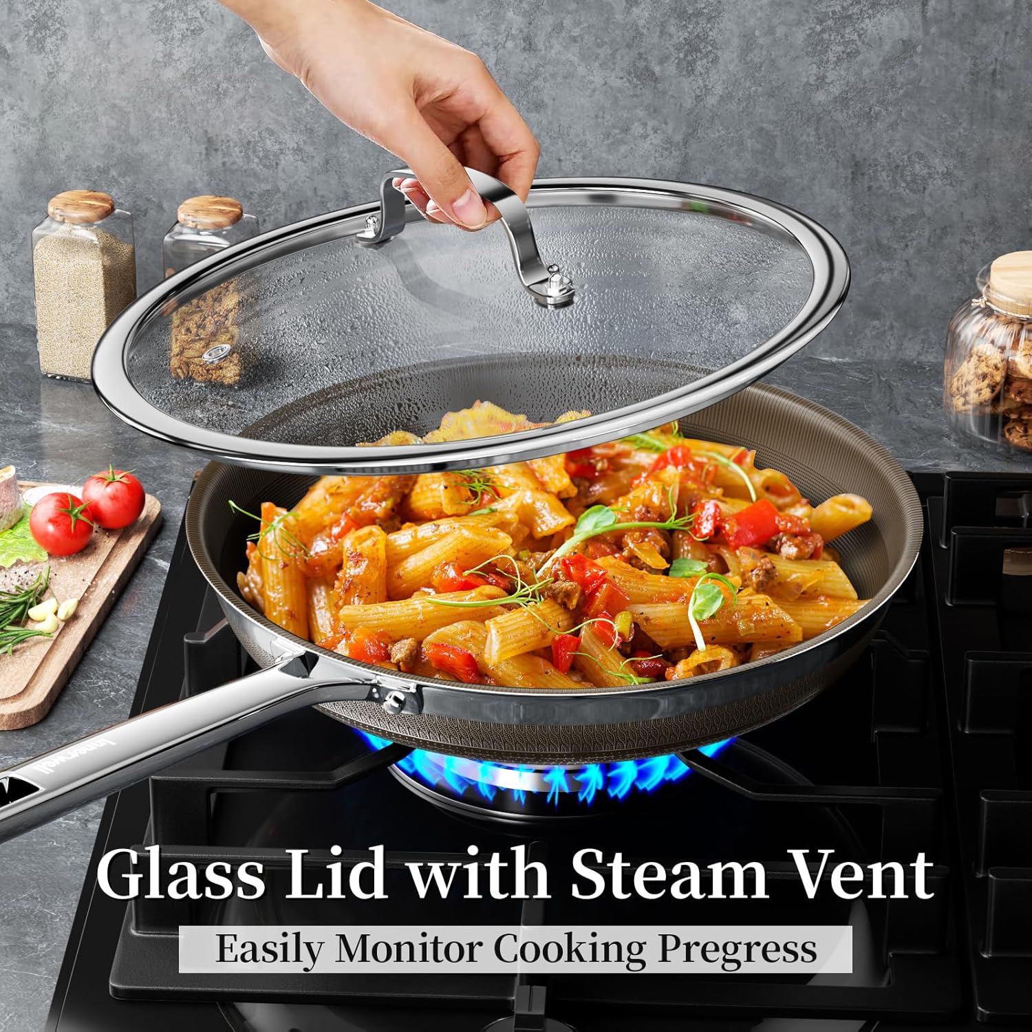 Stainless Steel Frying Pan Set with Lids,8inch 9.5inch 11inch Nonstick Ceramic Frying Pan Set of 3, Non Toxic Healthy Ceramics Omelet Pans,Chef's Pans,Skillets Kitchen Cooking Pan PFOA Free