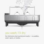 simplehuman Large Capacity Dish Drying Rack with Stainless Steel Frame, 360º Easy Drain Swivel Spout, Utensil & Wine Glass Holder, Anti-Residue Coating, Moisture Control Surface, Grey