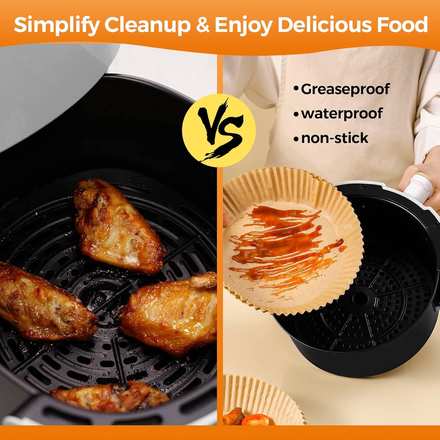 Air Fryer Paper Liner Disposable: 100PCS 8 Inch Airfryer Insert Parchment Paper Sheets, Grease and Water Proof Non Stick Basket Liners for Baking Cooking Roasting from ctizne