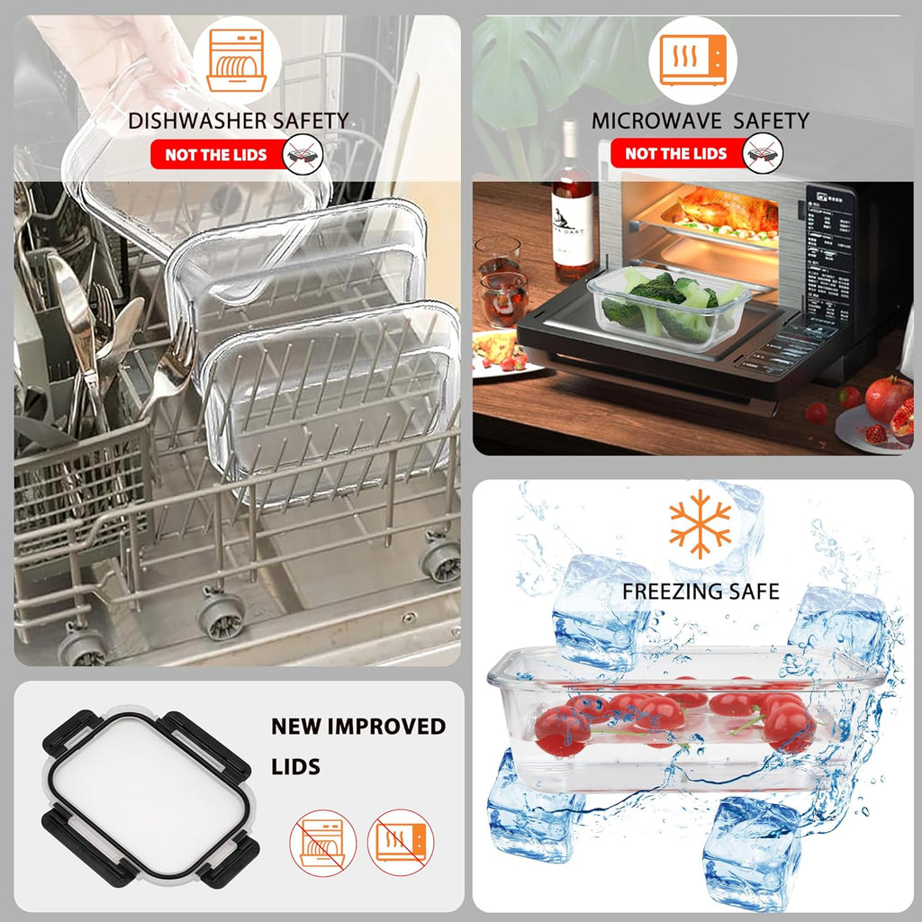 kakw12 Packs Glass Food Storage Containers,Glass Meal Prep Container for Lunch,can be used in the Microwave, Oven, Freezer and Dishwasher,with Upgraded Snap Locking Lids. (12 Packs)