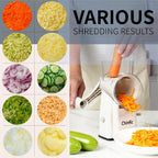Rotary Cheese Grater Shredder - Upgraded 5 in 1 Cheese Grater with Handle and Strong Suction Base, Multi-purpose Julienne Slicer Ice Shaver Nuts Grinder for Ice, Vegetables, Fruit, Nuts