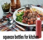 6 Pack 12 oz Graduated Plastic Squeeze Squirt Condiment Bottles with Red Twist On Cap Lids - for Condiments, Oil, Icing, Liquids–with Extra 1 Silicone Funnel, 18 Chalk Labels and 1 Pen
