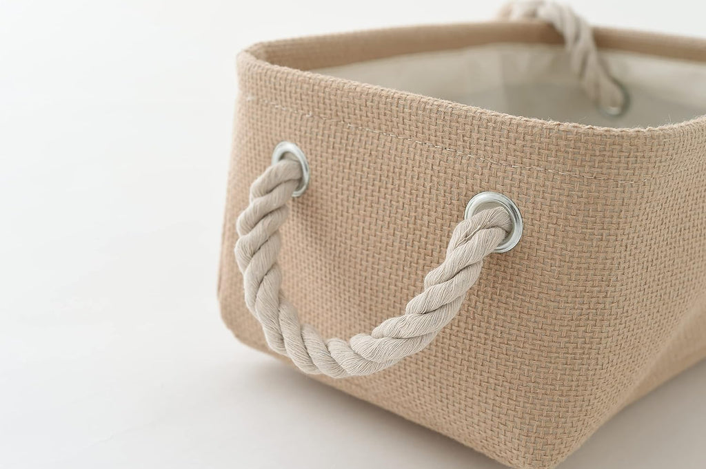 Organization and Storage Basket for Gifts Empty - 12x8x5.2 inch Small 6 Pack Collapsible Storage Box for Organizing, Fabric Storage Cubes for Cloth Books Laundry Canvas(Beige)