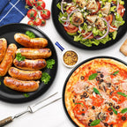 P&P CHEF 12 Inch Pizza Pan, 3 Pieces Stainless Steel Round Pizza Tray Dish Plate For Oven Baking Roasting, Healthy & Heavy Duty, Rust Free & Dishwasher Safe -Black