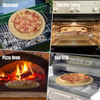 Round Pizza Stone for Grill 16 inch with Handles - Heavy Duty Cordierite Pizza Stone for Oven -Thermal Shock Resistant Baking Stone, Includes Metal Rack & Scraper