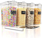Simply Gourmet Airtight Cereal Containers with Lids – 4 Piece Tall Kitchen Pantry Organization Set, BPA-Free Clear Plastic, Pour Spout Lids for Breakfast Cereal, Rice, Flour, Sugar, Snacks