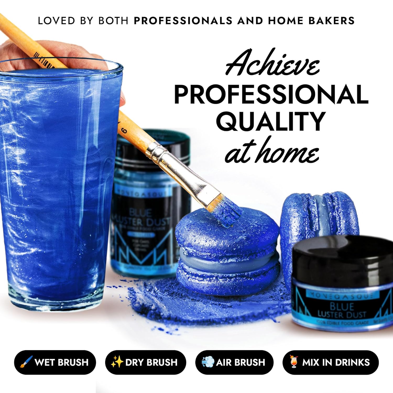 MONÉGASQUE Blue Edible Glitter for Drinks 7g – Edible Glitter for Cakes - Blue Luster Dust for Drinks, Cocktail, Cake, & Strawberries - Drink, Food Decorations, & Cake Decorations Spray Sparkles