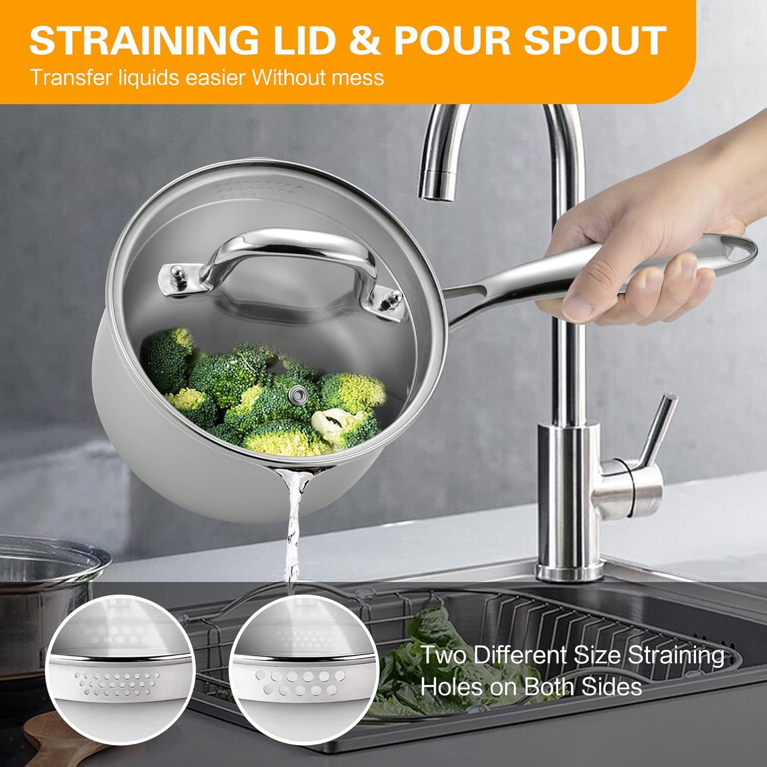 Stainless Steel Saucepan with Glass Lid, 3.5 Quart Multipurpose Sauce Pan, Sauce Pot - for Easy Pour with Ergonomic Handle