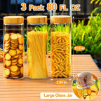 Glass Jars with Airtight Lid,Glass Jar with Bamboo Lid,Glass Canisters with Airtight Lids, 3 Pack 80oz Glass Cereal Containers Storage,Glass Cookie Jars,Pasta Containers,Screw On Kitchen Jars