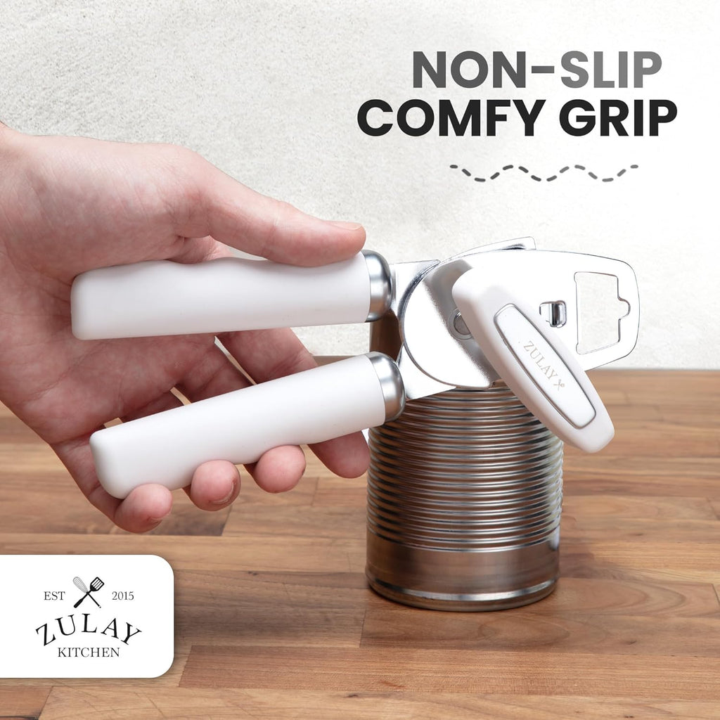 Zulay Kitchen Heavy Duty Stainless Steel Can Opener Manual with Bottle Opener - Rust Proof Manual Can Opener With Turn Knob & Soft Grip Handles