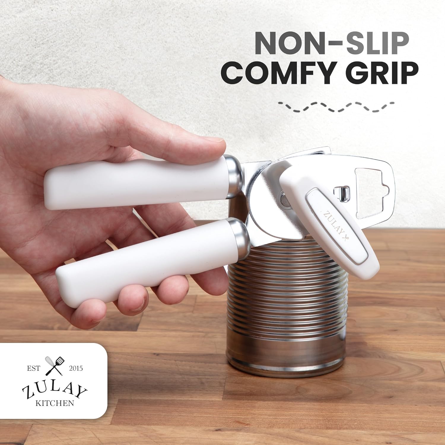 Zulay Kitchen Heavy Duty Stainless Steel Can Opener Manual with Bottle Opener - Rust Proof Manual Can Opener With Turn Knob & Soft Grip Handles