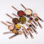 Copper Measuring Cups and Spoons Set 19 for Kitchen and Baking, Dry & Liquid, Metal Metric&US Measuring Cups and Spoons Set for Dry and Liquid