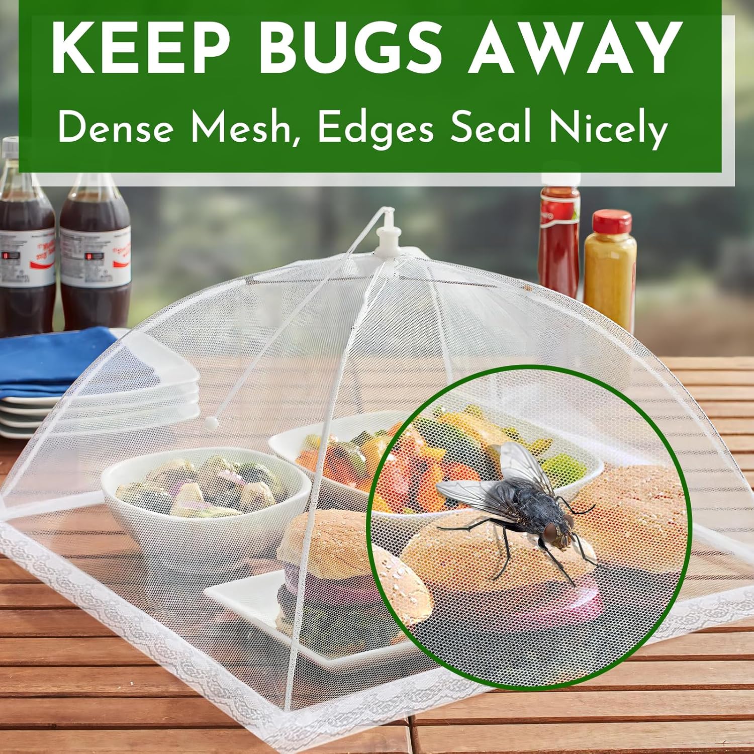 Mesh Food Covers for Outside - 8 Pack Upgraded 2 Extra Large 40x24 in & 6 Large 17x17 in Food Tent Food Cover Outdoors Party Collapsible Picnic Nets Umbrella Mesh Screen Pop Up Food Dome (White)