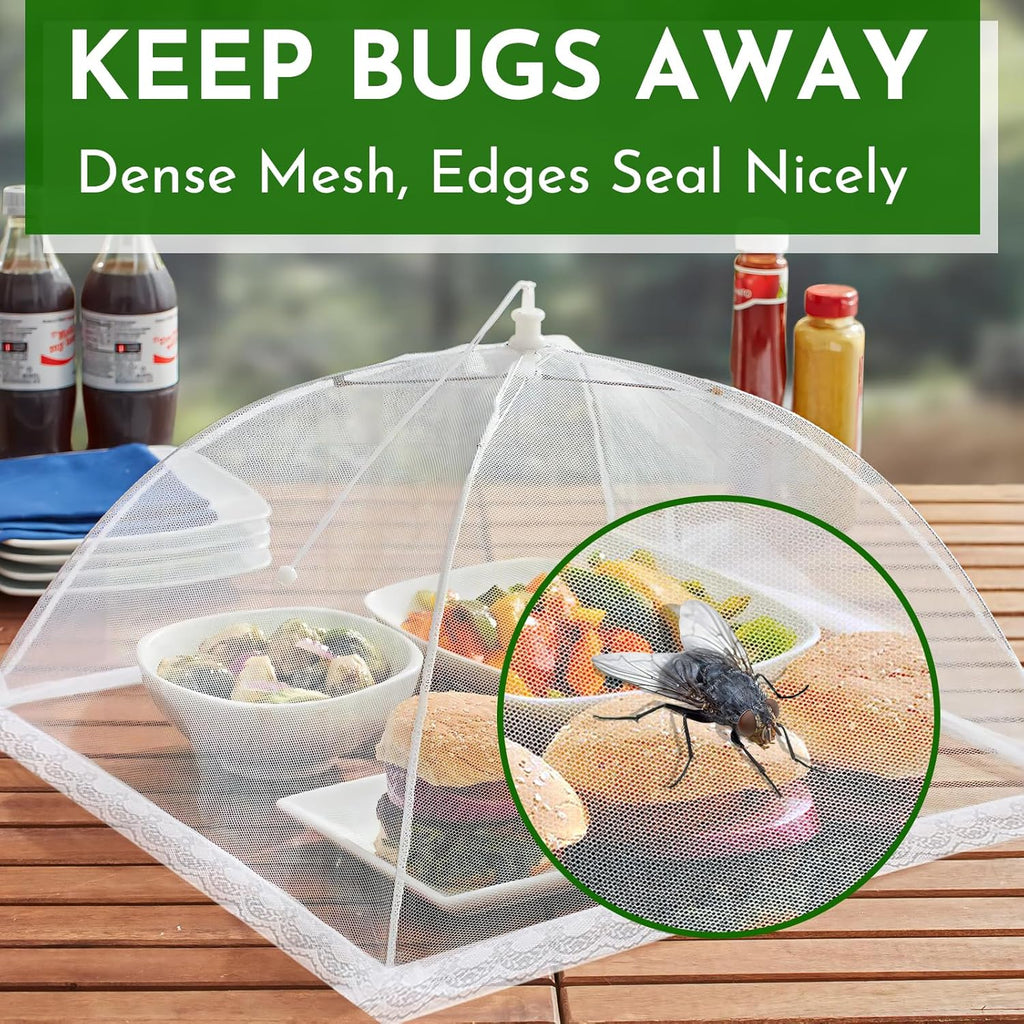 Mesh Food Covers for Outside - Upgraded 6 Pack Large 17x17 in Food Tent Food Cover Outdoors Party Collapsible Picnic Nets Umbrella Mesh Screen Pop Up Food Dome (White)