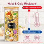 32 oz 8 Pcs Glass Jars with Bamboo Lids, Stackable Clear Food Storage Jars, Airtight Kichen Glass Pantry Storage Containers with Lids for Rice, Candy, Sugar, Flour, Nuts, Cookie, Coffee Bean