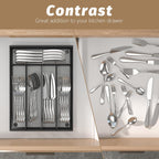 Silverware Organizer Metal Mesh, Small Drawer Organizer, Utensil Cutlery Tray for kitchen drawers, Flatware Organizer with 5 Compartment, Black(9.3"*12.6")