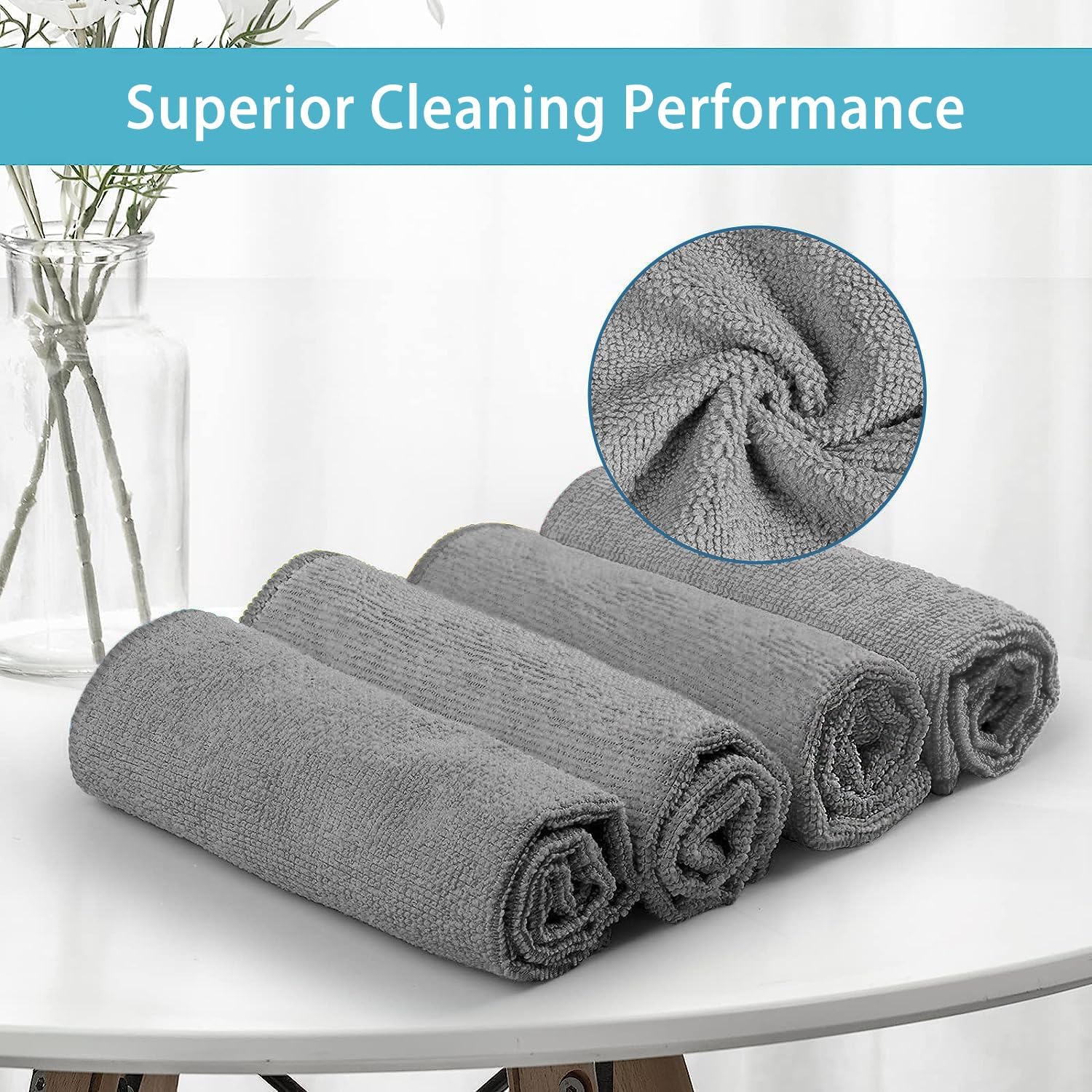 HOMEXCEL Grey Microfiber Cleaning Cloth, 8 Pack Cleaning Towels for Kitchen, Lint Free, Scratch-Free, Highly Absorbent, and Reusable Cleaning Rags for House, Window and Glass, Cars, 11.5 X11.5 inch