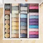 SpaceAid Bamboo Dresser Drawer Dividers 6 Pack, 4.65“ High Adjustable 12.5“-17” Drawer Organizers, Expandable Organization for Clothing, Clothes, Dressers, White