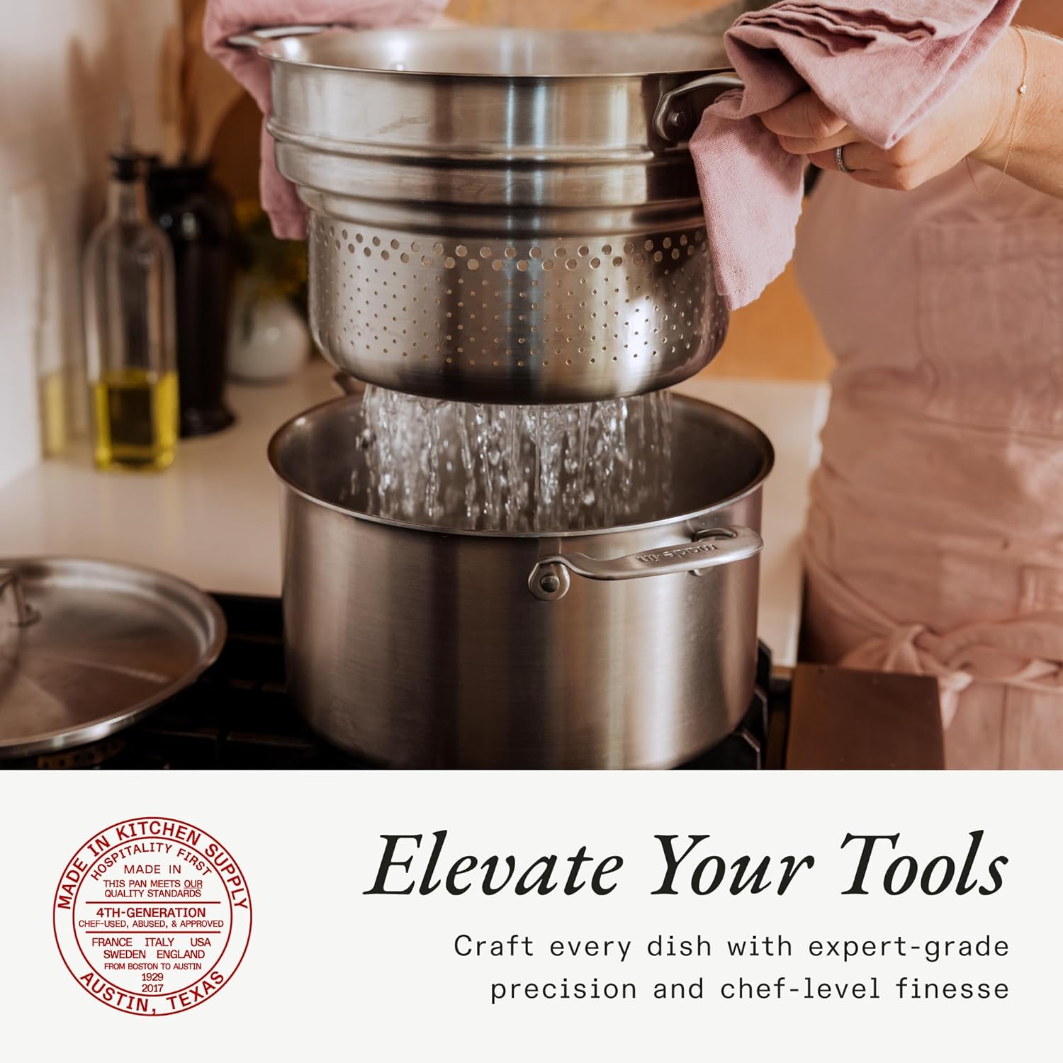 Made In Cookware - 8 Quart Stainless Steel Stock Pot With Lid and Pasta Insert - 5 Ply Stainless Clad - Professional Cookware - Crafted in Italy - Induction Compatible