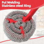 Cast Iron Chainmail Scrubber with Handle （ABS） - Cleaner for Pans and Pots - Premium Stainless Steel/Silicone Scraper for Skillets - Ergonomic Food-Safe Design - Easy to Clean Cookware Dish Brush
