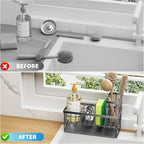 Cisily Kitchen Sink Caddy Organzier with High Brush Holder, Sponge Holder for Sink, 304 Rustproof Stainless, Kitchen Countertop Soap Dispenser Organizer, Kitchen Decor and Accessories