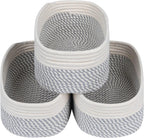CubesLand Small Baskets, Storage Baskets for Organizing Shelves, Rectangular Woven Storage Basket Natural Cotton Rope Bins Closet Baby Nursery Empty Gifts Basket Off White/Mixed Gray
