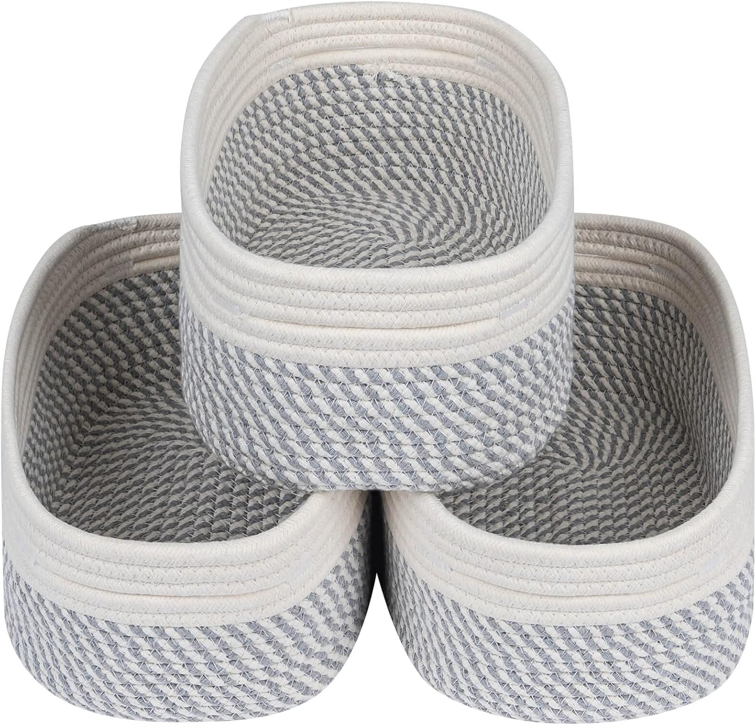 CubesLand Small Baskets, Storage Baskets for Organizing Shelves, Rectangular Woven Storage Basket Natural Cotton Rope Bins Closet Baby Nursery Empty Gifts Basket Off White/Mixed Gray