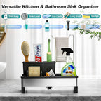 Stainless Steel Sink Caddy, Sponge Holder for Kitchen Sink with Brush Holder & Dishcloth Rack, Rustproof Sink Organizer Countertop, Kitchen Organizers Storage Essentials (D-Black)