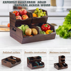 Acacia Wood Pantry Storage Bins - Stackable Open Front Kitchen Baskets with Airflow Vent for Potato, Onion, Fruit, Vegetable, and Bread Storage, Wood Organizer for Pantry and Countertop