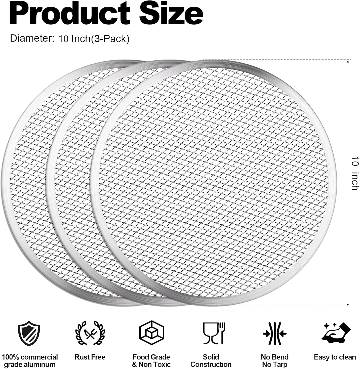 3 Pcs Pizza Screen, 10 Inch Pizza Pan for Oven, Nonstick Pizza Tray for Oven, Dishwasher Safe & Microwave Safe (10inch)