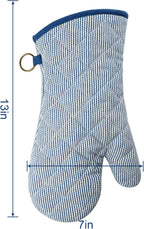 1 Pair Yarn Dyed Oven Mitts 100% Cotton Heat Resistant 470 Degree Gloves Men Women Cooking Baking Barbecue BBQ Microwave Crafting Machine Washable Pot Holders Mittens (blue2)