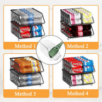 GILLAS 2 Pack Stackable Soda Can Organizer with Dividers for Refrigerator, Can Holder Dispenser Canned Food Organizer, Beverage Storage Basket Rack Drink Organizer for Fridge, Kitchen, Pantry, Black