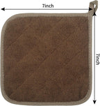 100% Cotton Kitchen Everyday Basic Terry Pot Holder Heat Resistant Coaster Potholder for Cooking and Baking Set of 5 Brown