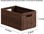 UBBCARE 2 Pack Wicker Basket, 13.4L×8.3H×7.1W inch Woven Paper Rope Storage Baskets for shelves, Foldable Rectangular Storage Baskets with Handle, Storage Basket for Organizing, Dark Brown