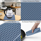 4 Pack Silicone Trivet Mat, Silicone Trivets for Hot Pots and Pans, Non-Slip & Heat Resistant Silicone Hot Pad for Kitchen Counter Mat Set, Soft Drying Mat, Jar Opener and Coasters, Square, Blue