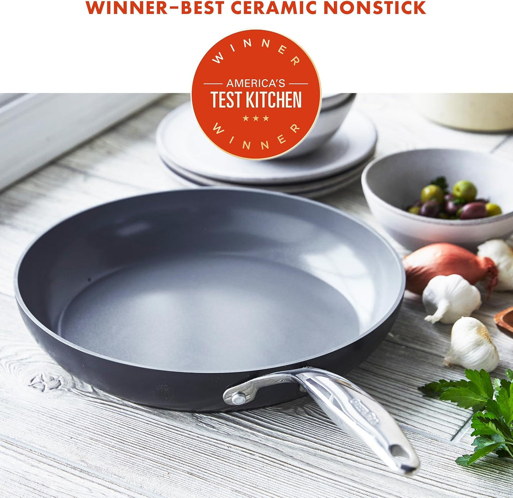 GreenPan Valencia Pro Hard Anodized Healthy Ceramic Nonstick 12" Frying Pan Skillet, PFAS-Free Cookware, Stainless Steel Handle, Induction Suitable, Dishwasher Safe, Oven Safe,