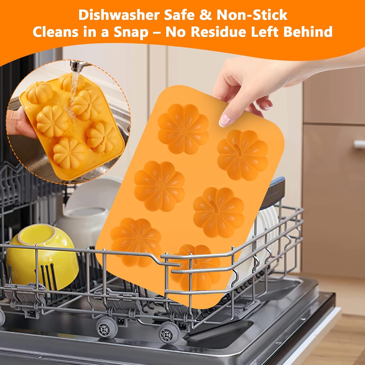 3-Pack 6-Cup Silicone Muffin Pans, Nonstick Cupcake Baking Molds, BPA/PFA-Free, Dishwasher & Oven Safe Pumpkin