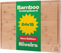 Riveira Brown Bamboo Wood Cutting Board – Gourmet Bamboo Grandeur: 24 x 18 Wooden Cutting Board – Wooden Cutting Boards For Kitchen Decorative – Innovative Juice Grooves Wooden Chopping Board