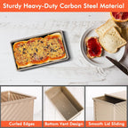 Beasea Pullman Loaf Pan With Lid, Non-Stick Carbon Steel Corrugated Bread Toast Box Mold With Cover Baking Tools - Gold