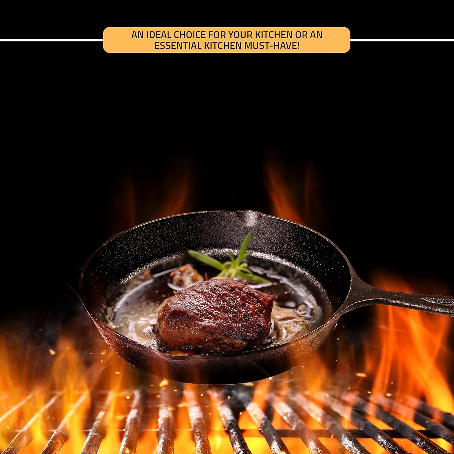 Utopia Kitchen Cast Iron Frying Pan 6.5 Inch, Cast Iron Chefs Pan, Pre Seasoned Skillet, Safe Grill Cookware for Indoor & Outdoor Use, Black