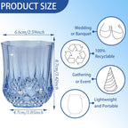 48 PCS Blue Stemless Wine Glasses，Plastic Reusable Cups 9OZ Vintage Drinking Glasses Tumblers for Whisky, Beer, Juice, Beverages, Cocktai