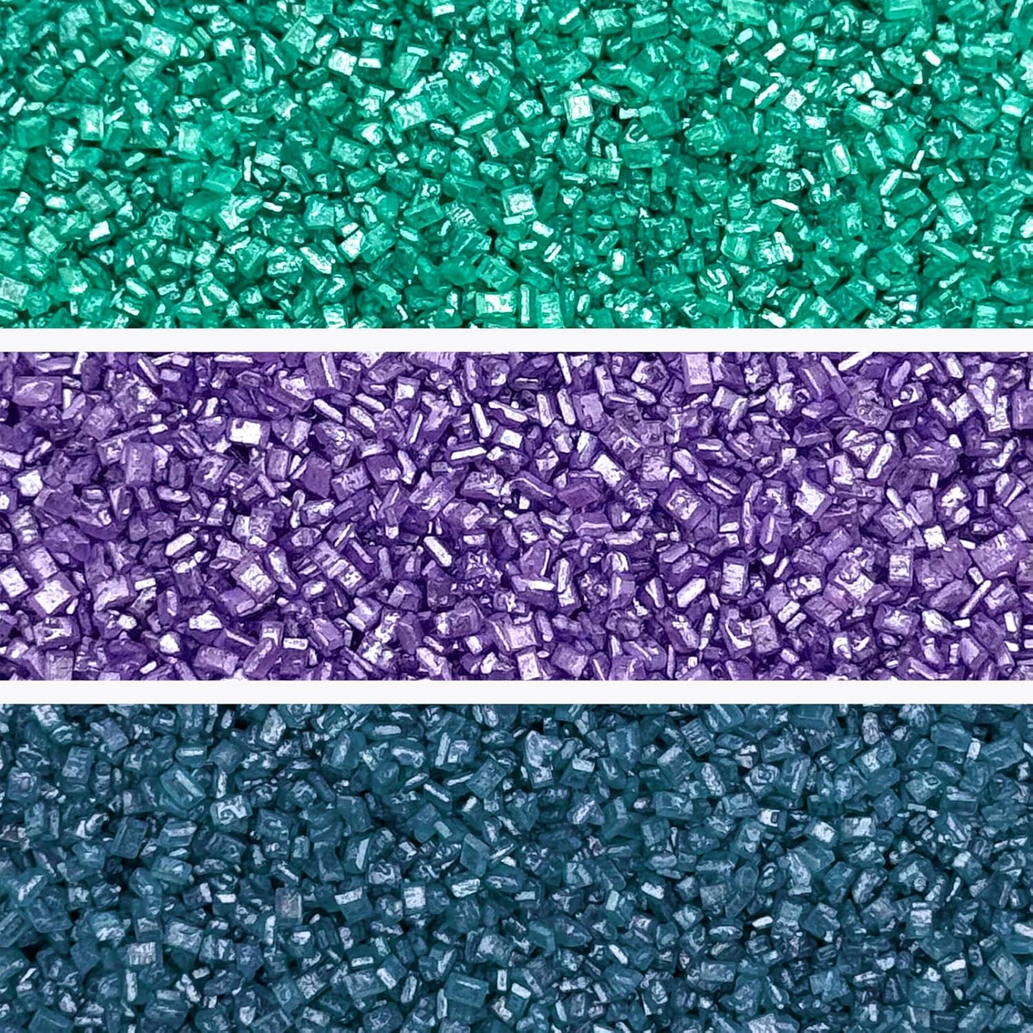 Fancy Sprinkles Sugar Nest Set, Pearlescent, Sparkly Sugar Crystals (Amethyst Purple, Emerald Green and Kyanite Blue) (8 OZ)