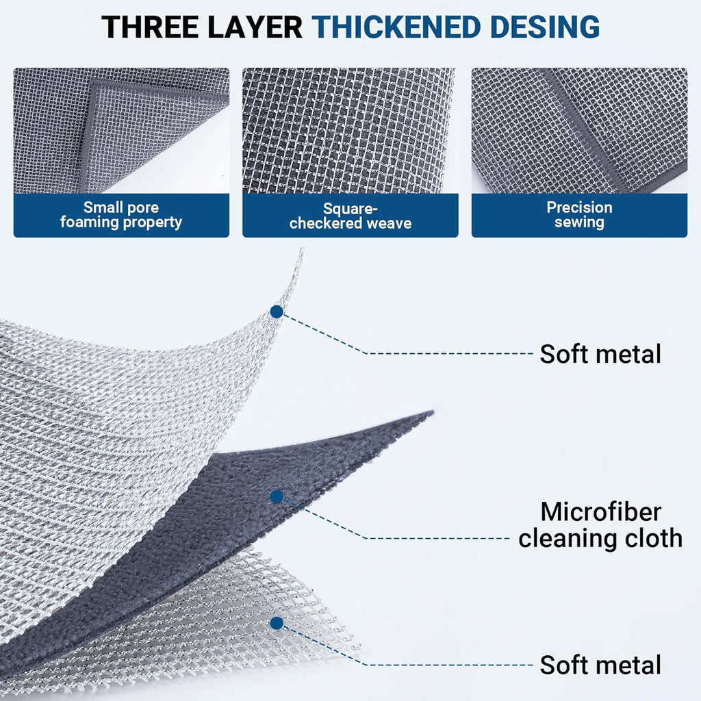 10 Pcs New Upgrade 3-Layer Non Scratch Wire Dishcloth,Wire Dishwashing Rag, Non-Scratch Wire Dishwashing Rags for Wet and Dry, Kitchen Cleaning Dish Rags for Cookware,Sinks, Dishes, Stove