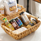 Woven Storage Baskets – Set of 2 Handwoven Water Hyacinth Wicker Baskets with Wooden Handles for Organizing, Decorative Baskets for Laundry Room, Home Decor - 2 Medium