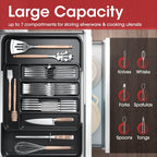 Aujen Silverware Organizer - Expandable Kitchen Drawer Organizer, Adjustable Utensil Organizer, Cutlery Tray for Forks, Knives, Multipurpose Kitchen Organizers and Storage Solution, Black, Medium