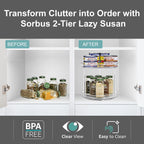 Sorbus 9 Inch 2 Tier Clear Lazy Susan Organizer, Turntable Organizer for Spice Organization for Cabinet, Lazy Susan Turntable for Kitchen, Home, Office, Closet, Laundry Room Organization (2 Pack)